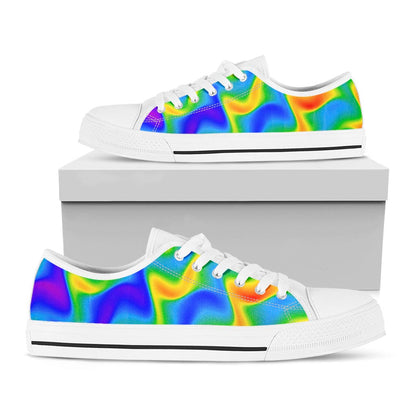 Rainbow Psychedelic Trippy Print White Low Top Sneakers
