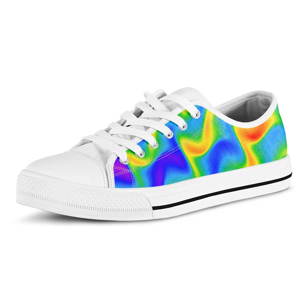 Rainbow Psychedelic Trippy Print White Low Top Sneakers
