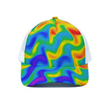 Rainbow Psychedelic Trippy Print White Mesh Trucker Cap