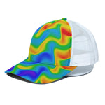 Rainbow Psychedelic Trippy Print White Mesh Trucker Cap