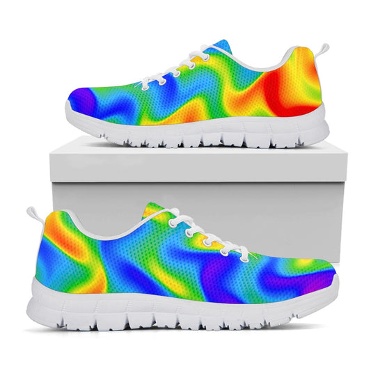 Rainbow Psychedelic Trippy Print White Running Shoes