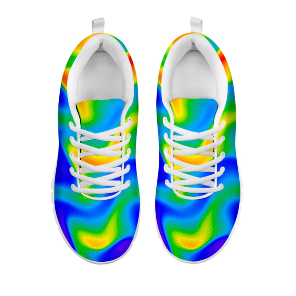 Rainbow Psychedelic Trippy Print White Running Shoes