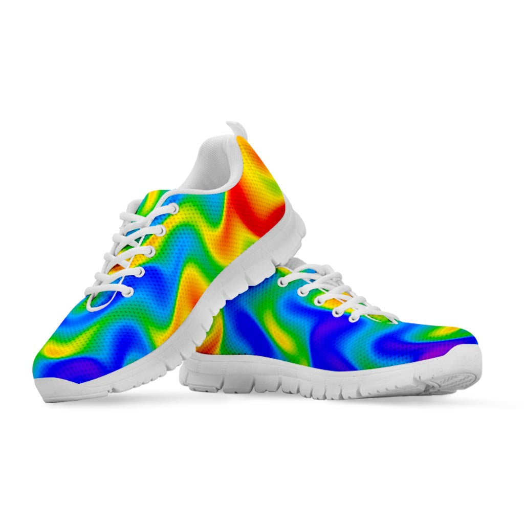 Rainbow Psychedelic Trippy Print White Running Shoes