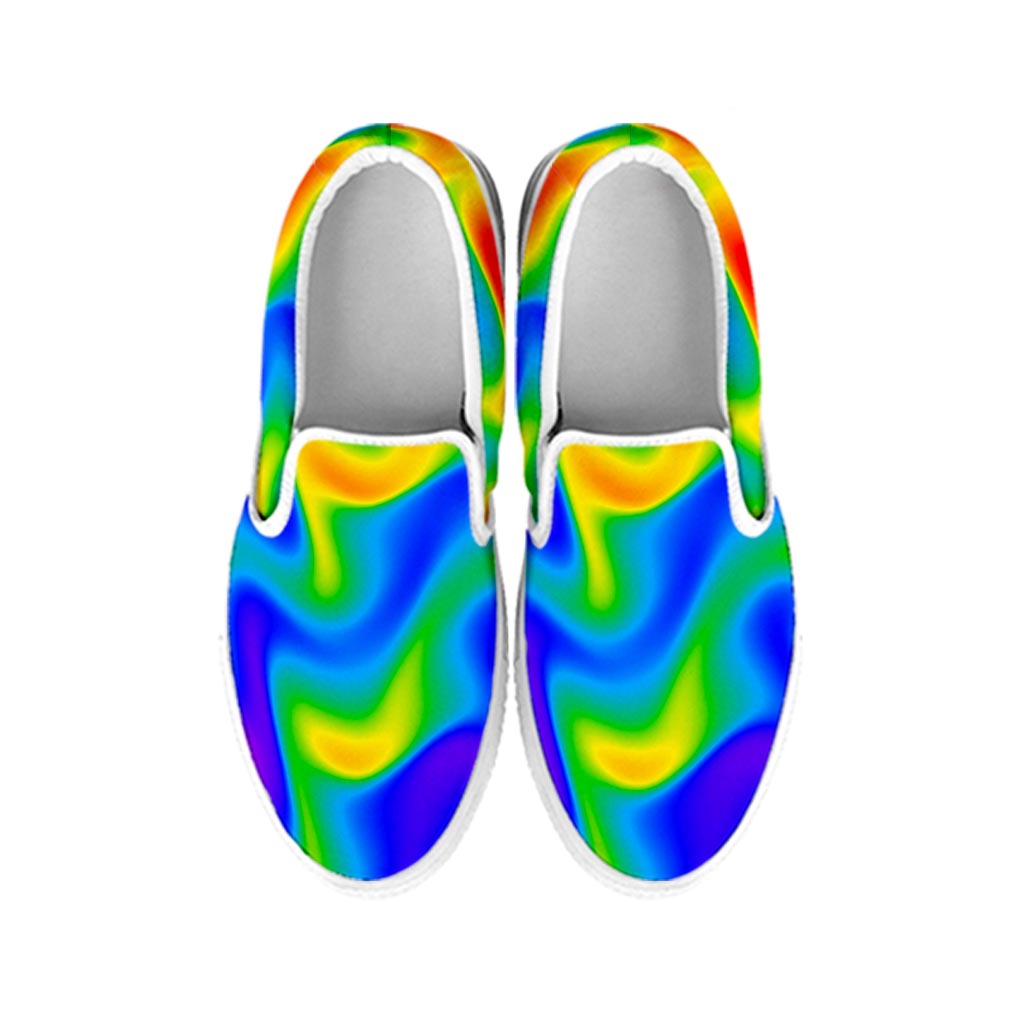 Rainbow Psychedelic Trippy Print White Slip On Sneakers