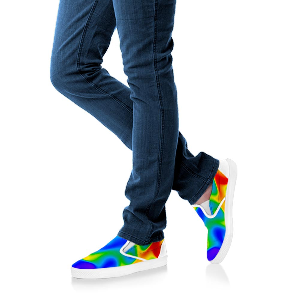 Rainbow Psychedelic Trippy Print White Slip On Sneakers