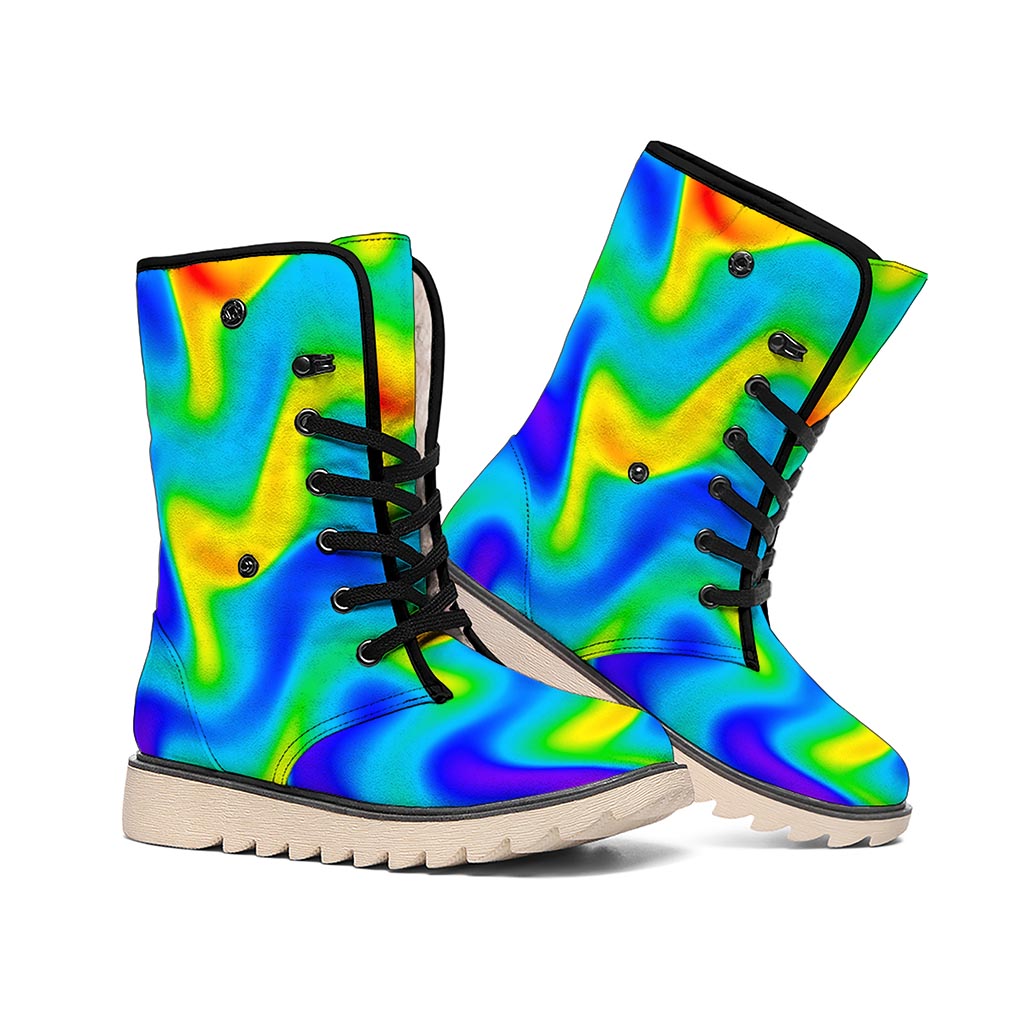 Rainbow Psychedelic Trippy Print Winter Boots