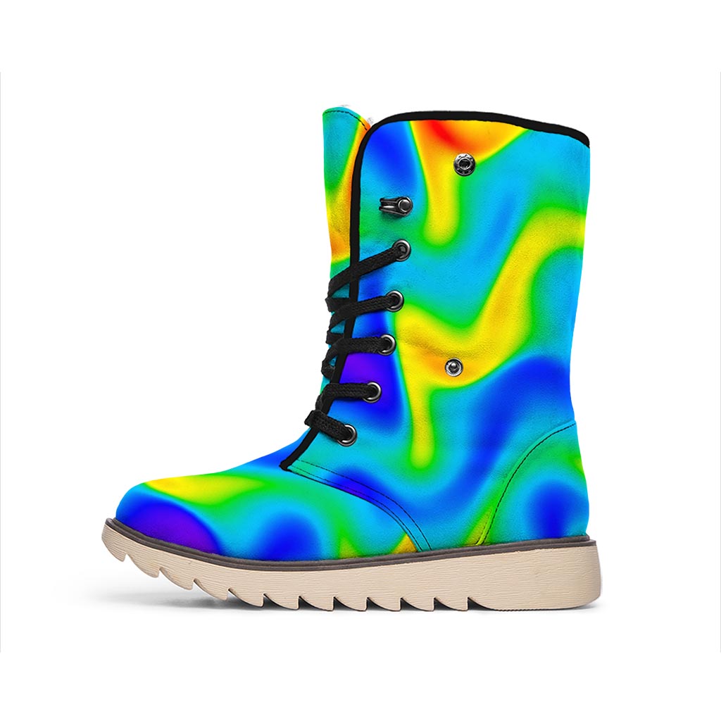 Rainbow Psychedelic Trippy Print Winter Boots