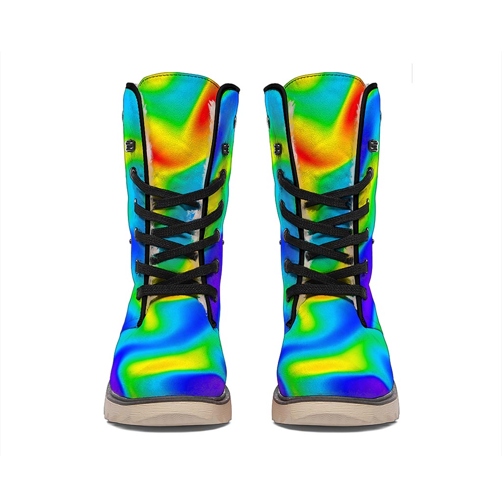 Rainbow Psychedelic Trippy Print Winter Boots