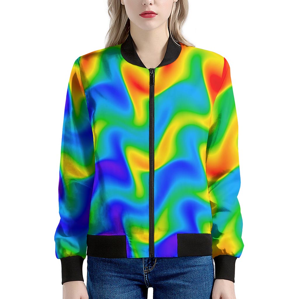 Rainbow Psychedelic Trippy Print Women's Bomber Jacket