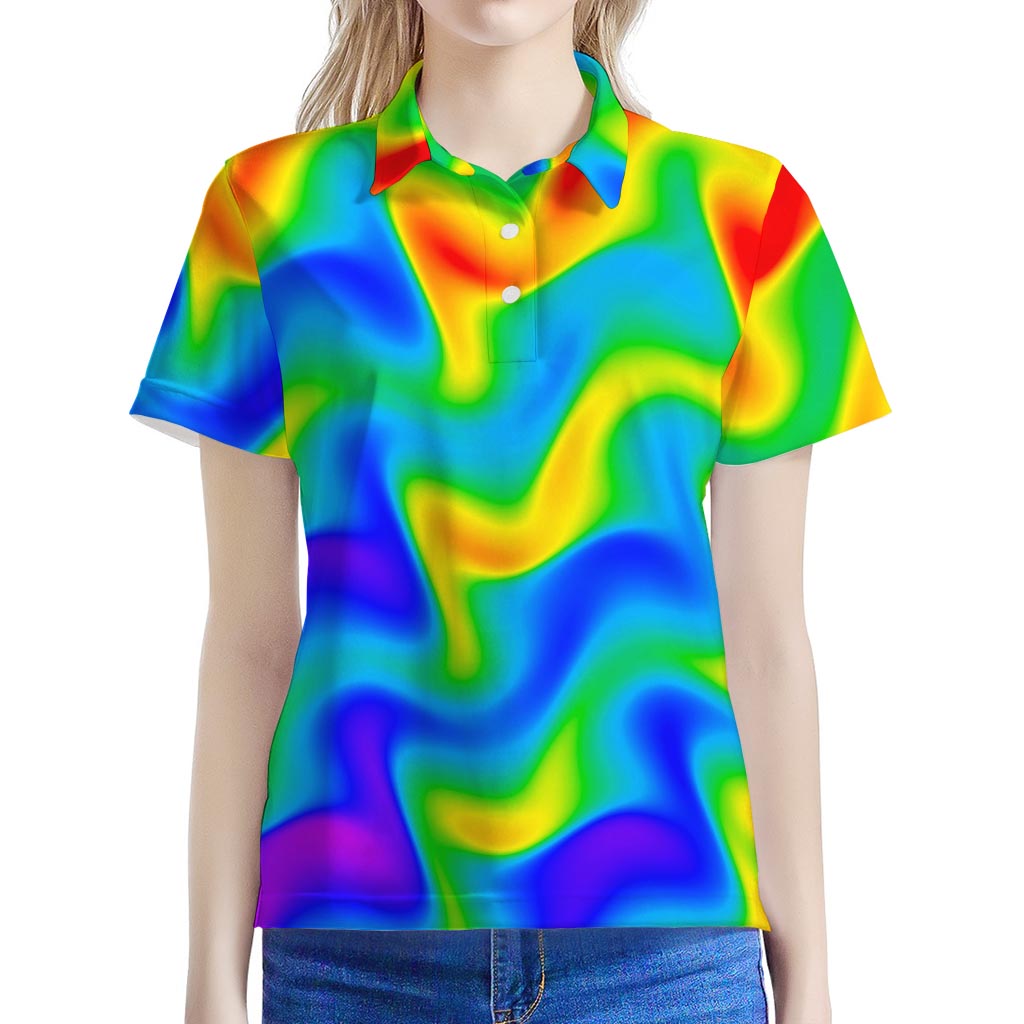 Rainbow Psychedelic Trippy Print Women's Polo Shirt