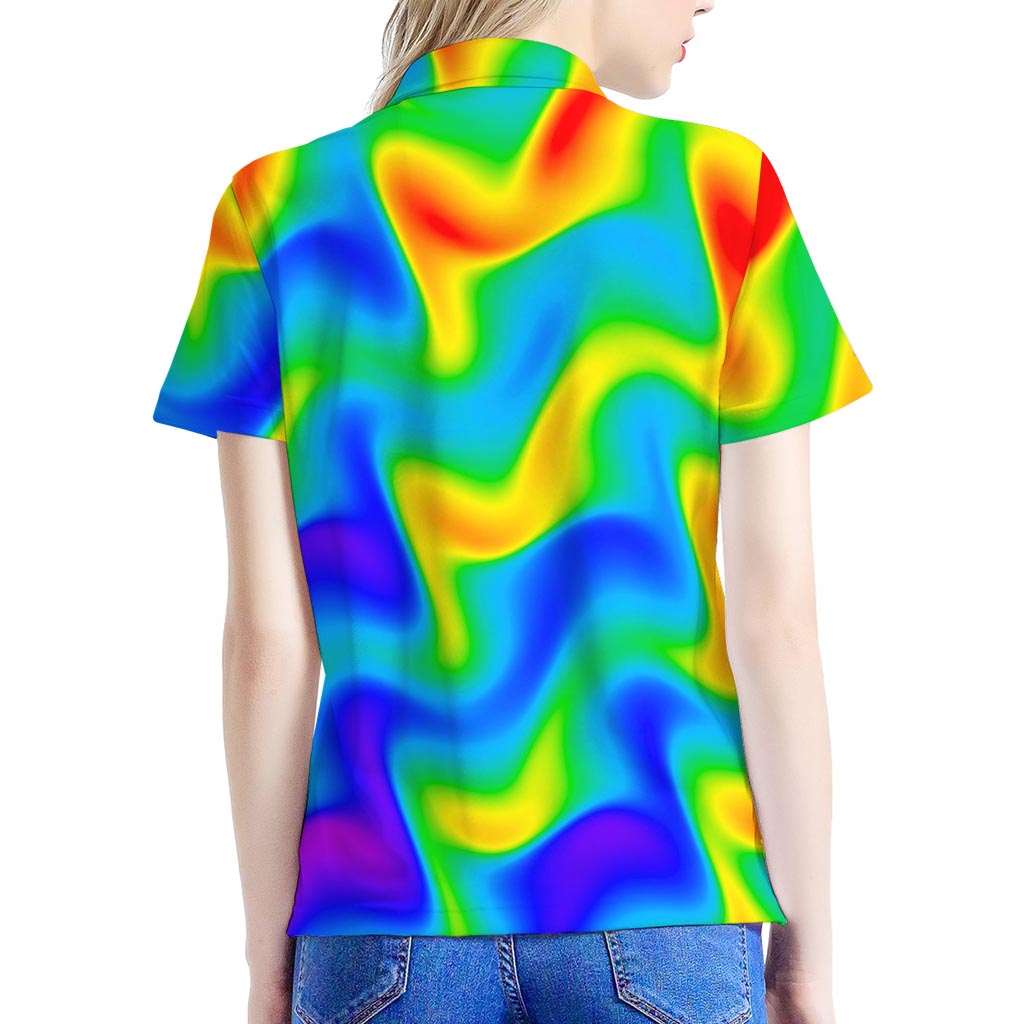 Rainbow Psychedelic Trippy Print Women's Polo Shirt