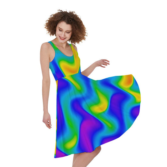 Rainbow Psychedelic Trippy Print Women's Sleeveless Dress