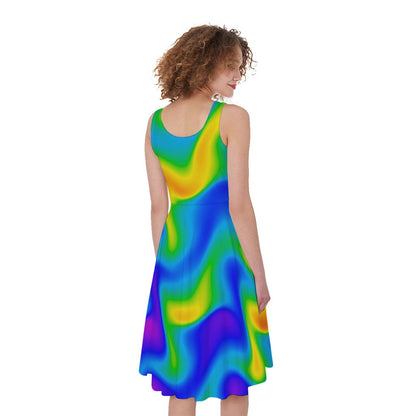 Rainbow Psychedelic Trippy Print Women's Sleeveless Dress