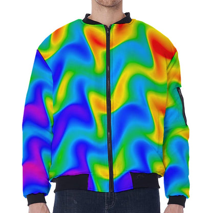 Rainbow Psychedelic Trippy Print Zip Sleeve Bomber Jacket