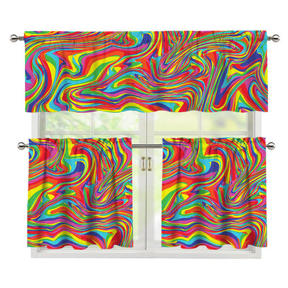 Rainbow Rave Print 3 Piece Kitchen Curtains