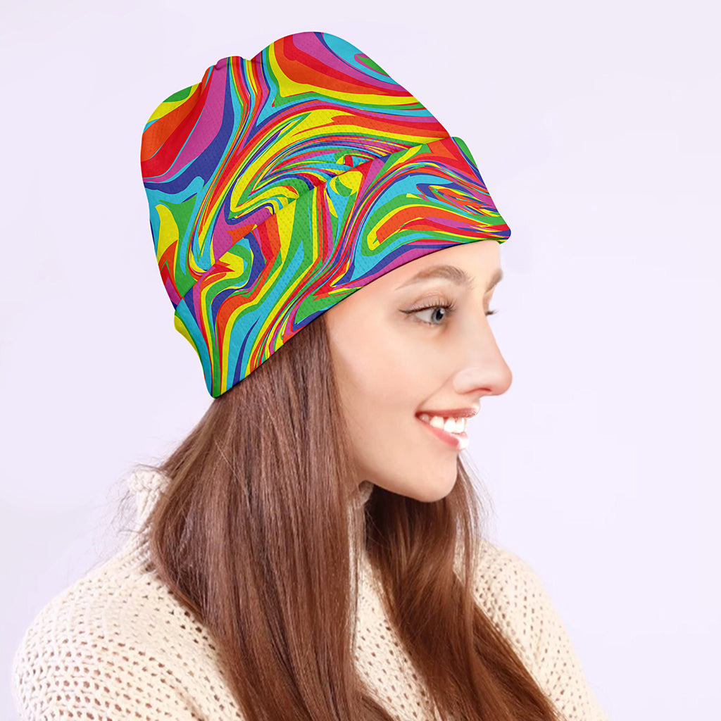 Rainbow Rave Print Beanie