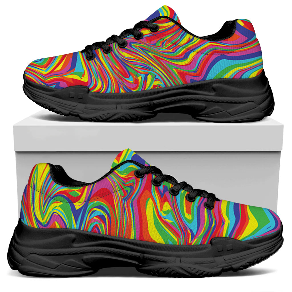 Rainbow Rave Print Black Chunky Shoes