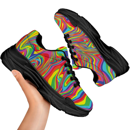 Rainbow Rave Print Black Chunky Shoes