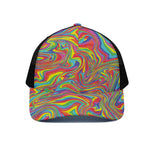 Rainbow Rave Print Black Mesh Trucker Cap