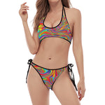 Rainbow Rave Print Halter Scoop Tie Side Bikini