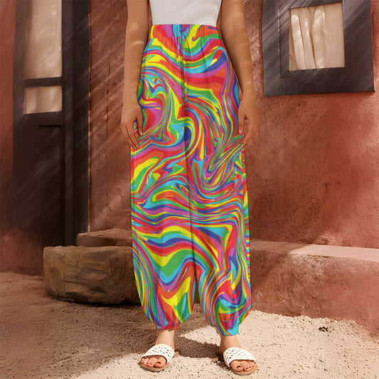 Rainbow Rave Print Harem Pants