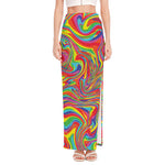 Rainbow Rave Print High Slit Maxi Skirt