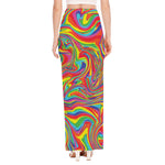 Rainbow Rave Print High Slit Maxi Skirt