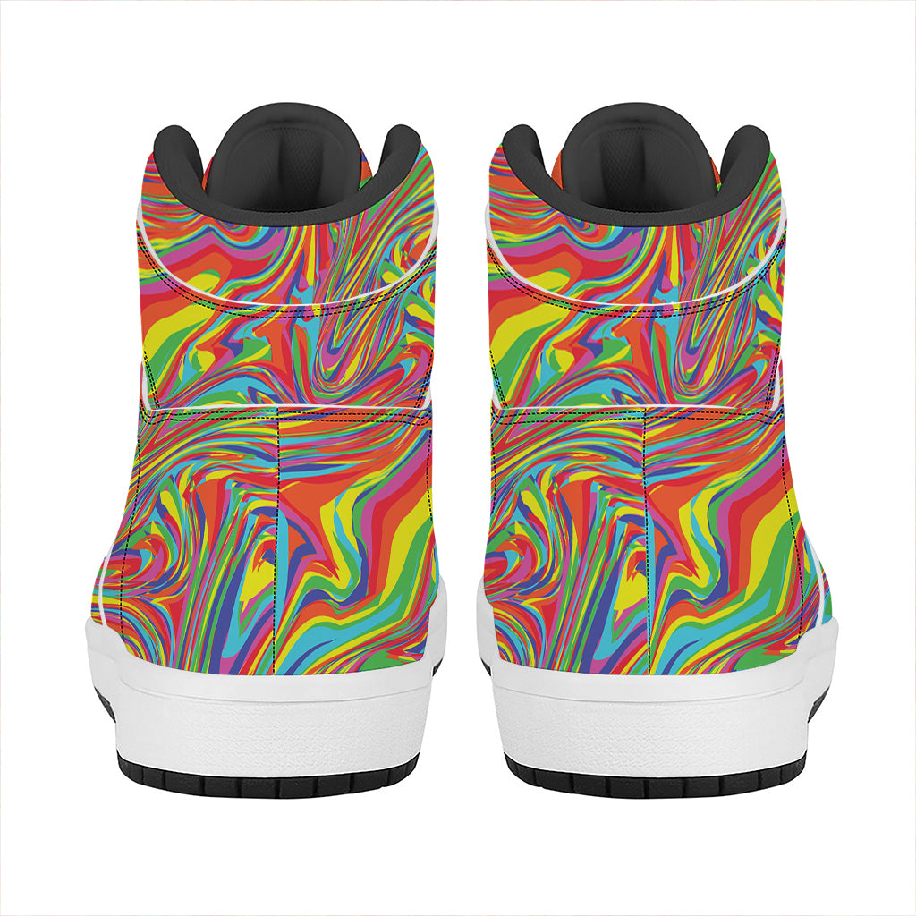 Rainbow Rave Print High Top Leather Sneakers