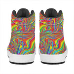 Rainbow Rave Print High Top Leather Sneakers