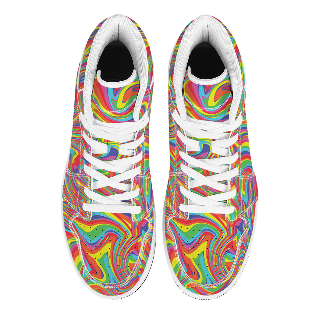 Rainbow Rave Print High Top Leather Sneakers