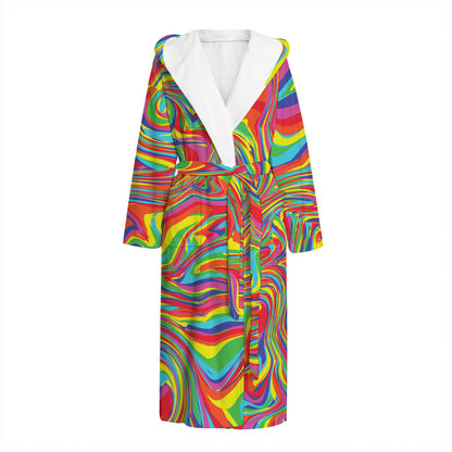 Rainbow Rave Print Hooded Bathrobe