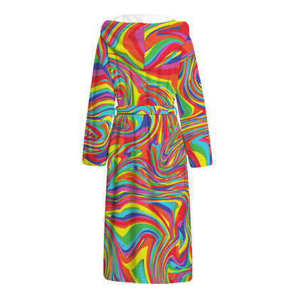 Rainbow Rave Print Hooded Bathrobe