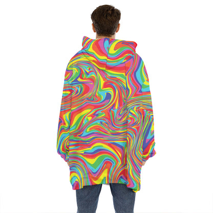 Rainbow Rave Print Hoodie Blanket