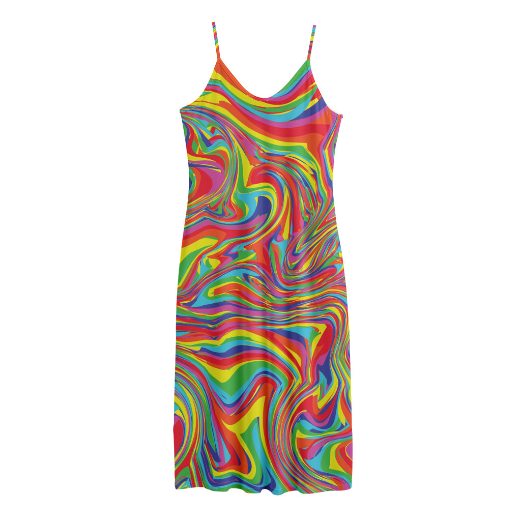 Rainbow Rave Print Jersey Midi Cami Dress