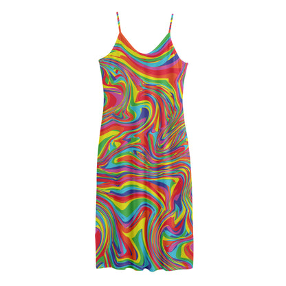 Rainbow Rave Print Jersey Midi Cami Dress