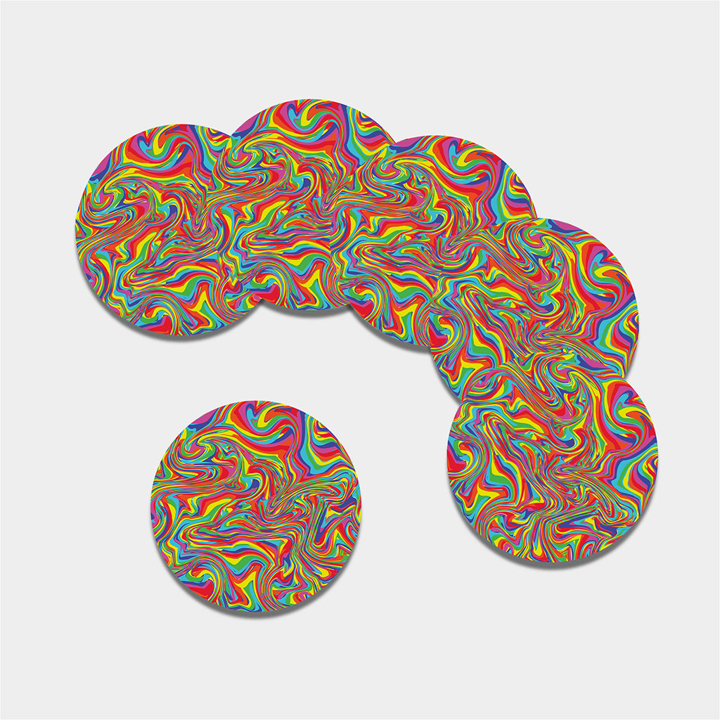 Rainbow Rave Print Leather Coaster Set