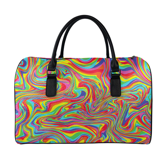 Rainbow Rave Print Leather Duffle Bag