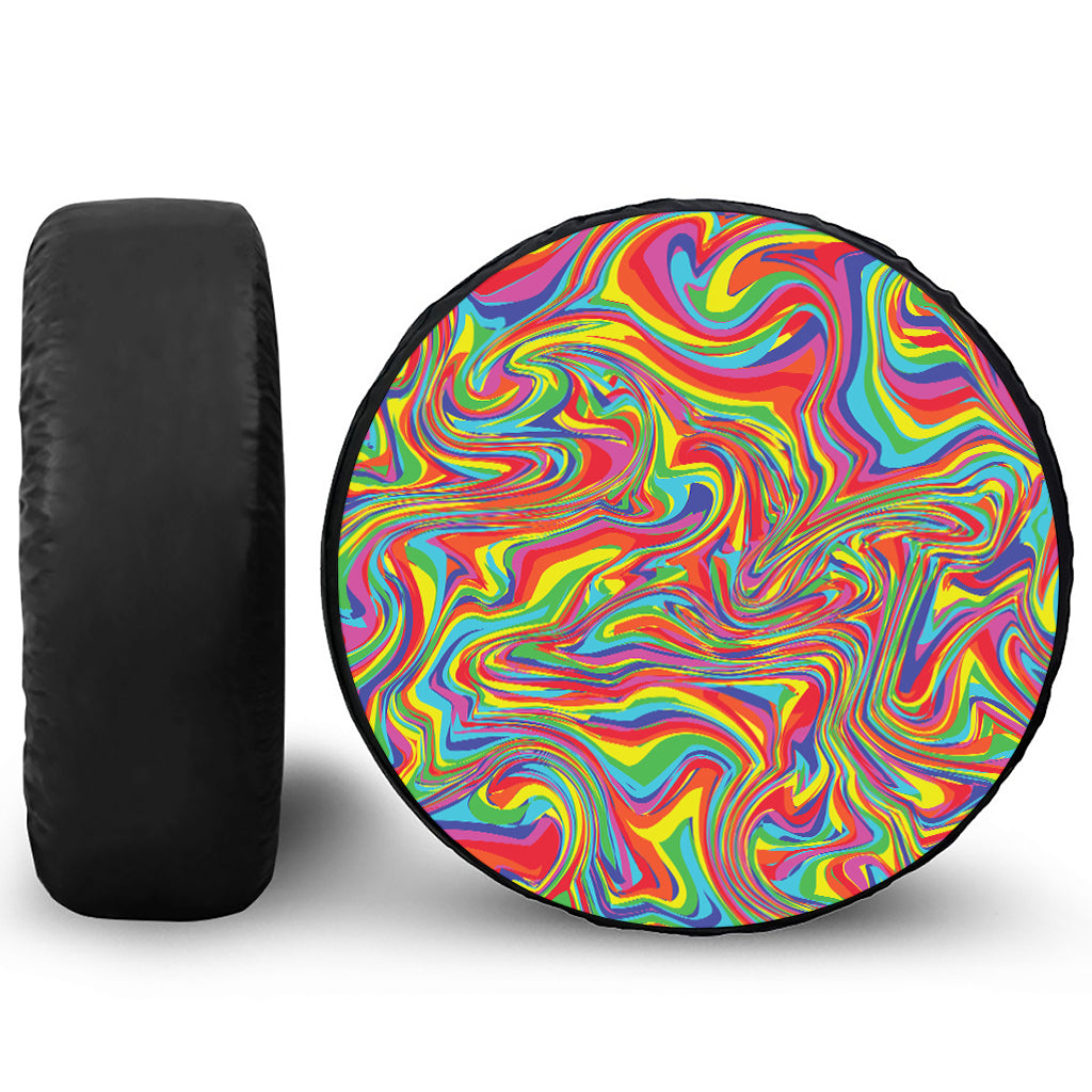 Rainbow Rave Print Leather Spare Tire Cover