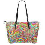 Rainbow Rave Print Leather Tote Bag