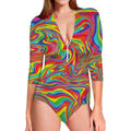 Rainbow Rave Print Long Sleeve Swimsuit