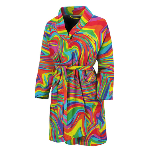 Rainbow Rave Print Men's Bathrobe