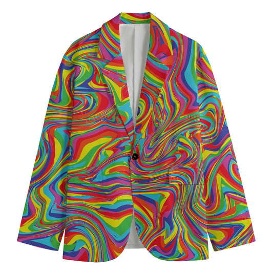 Rainbow Rave Print Men's Cotton Blazer