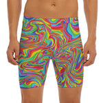 Rainbow Rave Print Men's Long Boxer Briefs