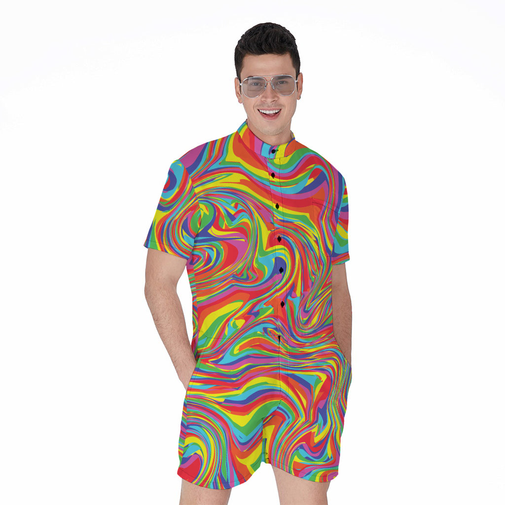 Rainbow Rave Print Men's Rompers