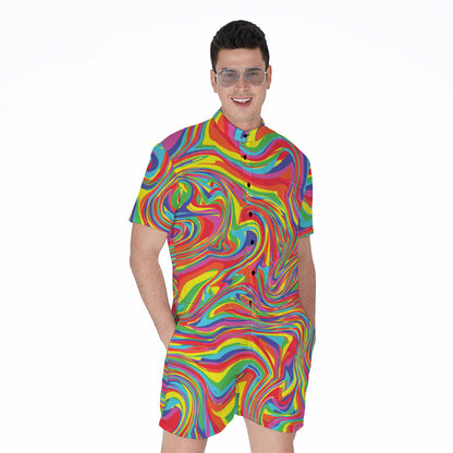 Rainbow Rave Print Men's Rompers