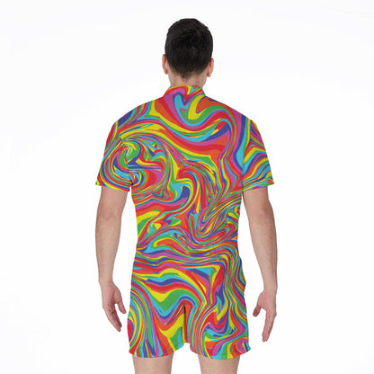 Rainbow Rave Print Men's Rompers