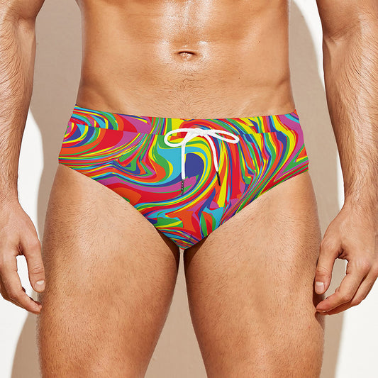 Rainbow Rave Print Men's Swim Briefs