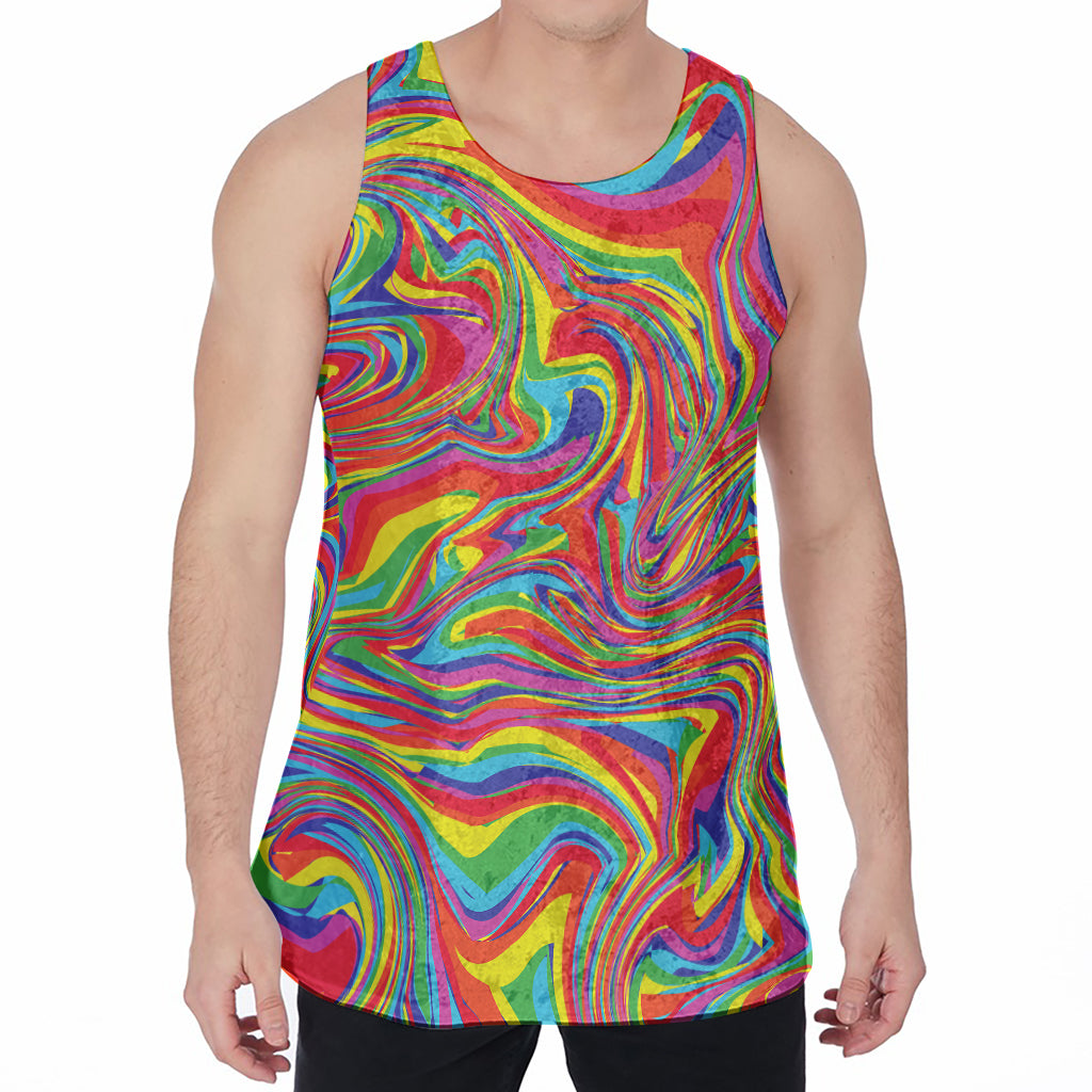 Rainbow Rave Print Men's Velvet Tank Top