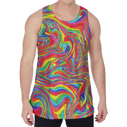 Rainbow Rave Print Men's Velvet Tank Top