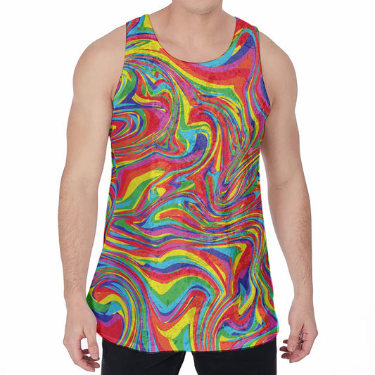 Rainbow Rave Print Men's Velvet Tank Top